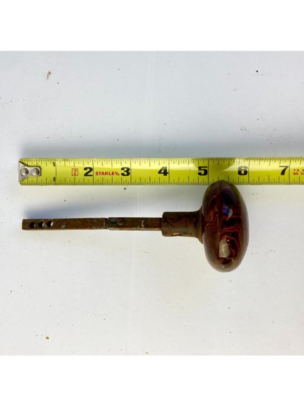 Antique Marbled Brown Swirl Door Knob Tiger Eye Marble w/ Shaft - Picture 6 of 6